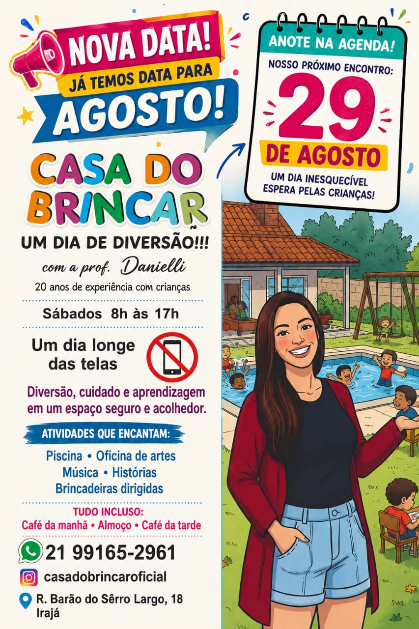 Casa do Brincar - Evento especial dia 29 de agosto. Confira nossas novidades e vagas limitadas.